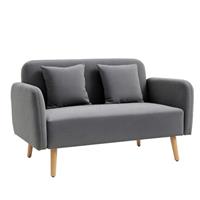 HOMCOM 2-Seat Loveseat Sofa Chenille Fabric Upholstered Couch Wood Legs, Grey