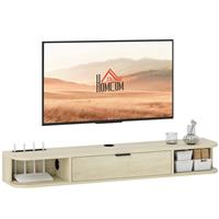 HOMCOM 120 cm Floating TV Unit with Flip Drawer and Shelves, Natural