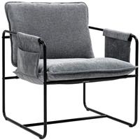 HOMCOM Upholstered Reading Chair w/ Side Pockets, Steel Frame, Refurbished