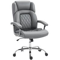 HOMCOM Office Chair 180kg, High Back Desk Chair with Spring Cushion, Grey