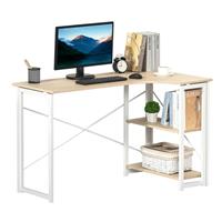 HOMCOM L-Shape Folding Computer Desk w/ 2 Shelves Oak Tone, Refurbished
