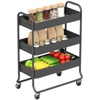 HOMCOM 3-Tier Storage Trolley, Storage Cart with Mesh Backets, Wheels