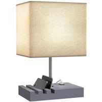 HOMCOM Table Lamp with 3 Slots, Bedside Lamp with Solid Wood Base, Grey