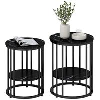 HOMCOM Marble-Effect Round Coffee Table Set of 2 for Living Room, Black