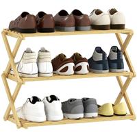 HOMCOM 3-Tier Bamboo Shoe Rack, Folding Shoe Shelf, Holds up to 9 Pairs