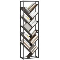HOMCOM 10 Tier Tree Bookshelf Industrial Tall Bookcase Grey Black
