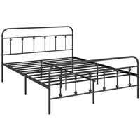 HOMCOM Platform King Bed Frame Metal Storage Headboard Black , Refurbished