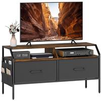 HOMCOM TV Stand Cabinet with 2 Foldable Drawers, Brown Refurbished
