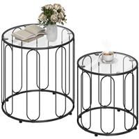 HOMCOM Coffee Table Set of 2, Nest of Tables with Metal Frame Refurbished