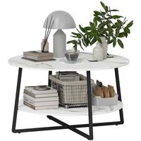 HOMCOM Round Coffee Table with Storage Shelf and Marble Effect Top Refurbished