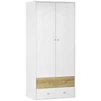 HOMCOM 2 Door Wardrobe White Wardrobe with Drawers and Hanging Rod Refurbished