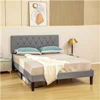 HOMCOM Double Bed Frame with 5-Level Adjustable Linen Headboard Refurbished