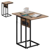 HOMCOM C Shaped Side Table with Charging Station and Foldable Top Refurbished