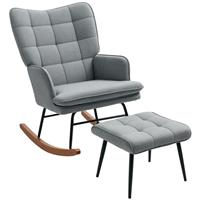 HOMCOM Rocking Chair w/ Footstool Fabric Wingback Chair for Bedroom Refurbished