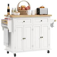 HOMCOM Rolling Kitchen Island Cart with Rubber Wood Top, Spices Refurbished