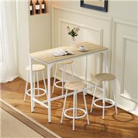 HOMCOM 5 Piece Bar Table and Stools Set w/ Metal Frame Natural Wood Refurbished