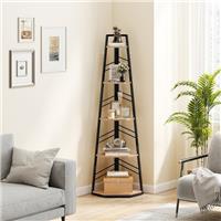 HOMCOM 5-Tier Corner Bookcase, Floor Standing Shelving Unit, Natural