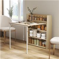 HOMCOM Folding Dining Table Kitchen Table w/ Shelves Oak Wood Effect Refurbished