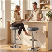 HOMCOM Bar Stools Set of 2, Height Adjustable Breakfast Bar Chairs, Refurbished