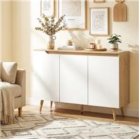 HOMCOM Sideboard Storage Cabinet with 5 Rubberwood Legs White & Oak Refurbished
