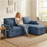 HOMCOM Corner Sofa Bed, L Shaped Sofa with Storage Chaise, USB Ports Refurbished
