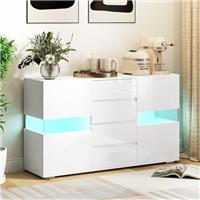 HOMCOM LED Sideboard, High Gloss Storage Cabinet with 4 Drawers, Refurbished
