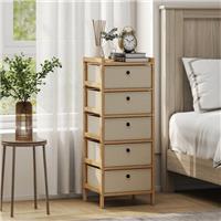 HOMCOM Chest of Drawers, 5 Drawers Dresser with Bamboo Frame Refurbished
