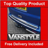 FITS VW T5 REAR BUMPER PROTECTOR ROLLED EDGE STAINLESS STEEL COVER CHROME