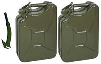 2 x 10L Litre Metal Jerry Can Green Car Storage Fuel Container & 1 x Flexi Spout