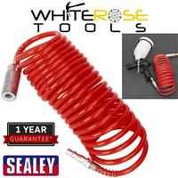 Sealey 5m Coiled Air Hose Line 5mm Bore Quick Release Fittings Couplings