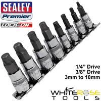 Sealey Hex Socket Bit Set Lock On 8pc 1/4" 3/8" Drive 3mm-10mm Allan Allen Key
