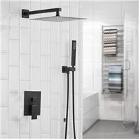 Black Concealed Bathroom Shower Mixer Valve Set Square Rain Head Shower System
