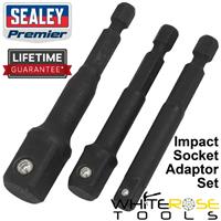Sealey Impact Driver Socket Adaptor Set 3pc Premier 1/4 3/8 1/2 Drive Hex