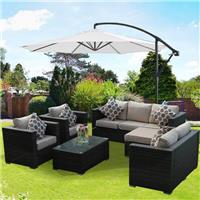 3M Patio Banana Parasol Cantilever Hanging Garden Beach Umbrella Canopy Cream