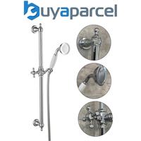 Edwardian Traditional Chrome Victorian Shower Kit Riser Rail + Shower Head +Hose