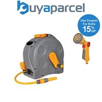 Hozelock 2415 2-n-1 Compact Enclosed Reel + Hose 25m With a 2679 Multispray Gun