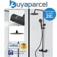 Round Black Thermostatic Dual Control Twin Head Shower Mixer Ultra Thin + Kit