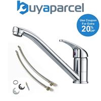 Modern Monbloc Kitchen Sink Mixer Tap Single Lever Swivel Spout Chrome + Flexi