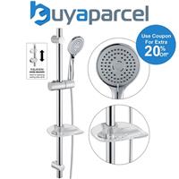 Chrome Stainless Steel Shower Riser Rail Kit + Shower Head + Hose + Soap Dish