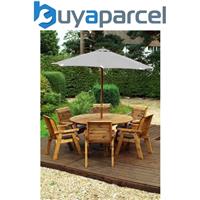 Charles Taylor 6 Seater Wooden Round Dining Table & Chairs Set Grey Cushion