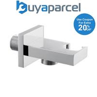Chrome Square Shower Mixer Wall Outlet Connector Hose + Head Holder Bracket