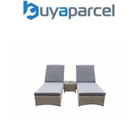 Signature Weave Meghan Wicker 2 x Sun Lounger Bed Chair Set & Drinks Table Grey