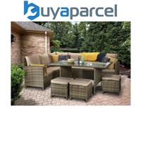 Signature Weave Charlotte Wicker Corner Sofa Dining Table Set 3 x Stools Brown
