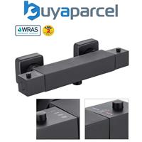 Matt Black Thermostatic Bath Bar Mixer Shower Valve Square Bottom Outlet 150mm