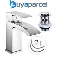 ARC Waterfall Basin Mixer Tap Chrome Basin Sink Mono Bathroom + Fixings + Waste