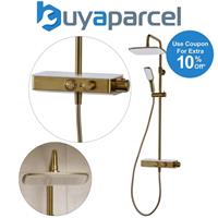 Triton Push Button Thermostatic Bar Mixer Shower Brushed Brass Riser Rail Head