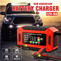 12V 6A Smart Automatic Car Battery Charger Fast Charger Pulse Repair LCD Display