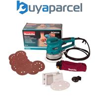 Makita BO6030 240v Corded Random Orbital Sander 150mm 6 + Dust Bag + 11 Sheets