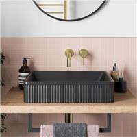 Fluted Countertop Basin Matt Black - 503 x 365mm Ceramic Bathroom Modern