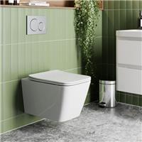 Wall Hung Rimless Toilet & Soft Close Square Seat - Gloss White Single Flush